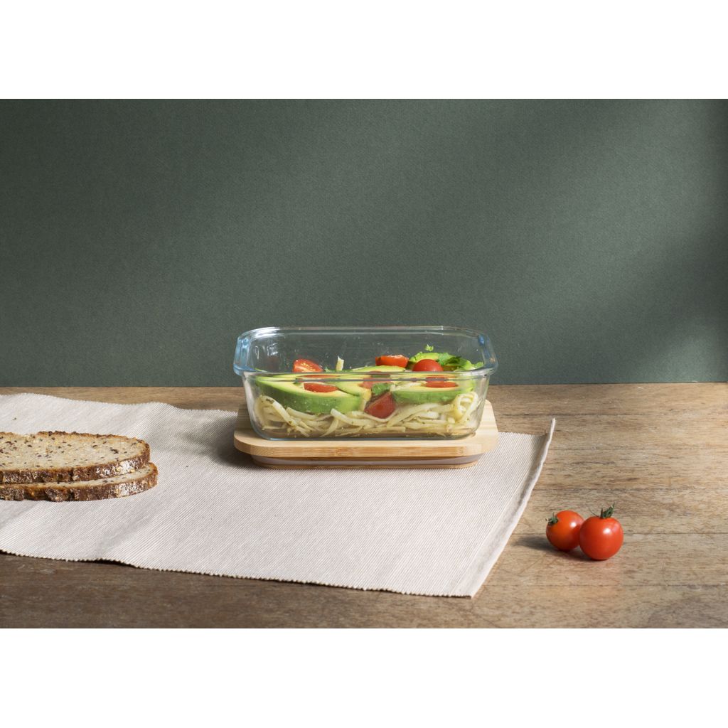 Boite rectangle en verre + couvercle bambou 1 L - Visuel 1
